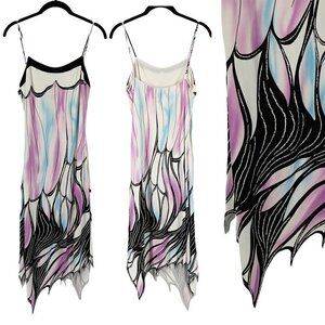Yigal Butterfly Multi-Color Strappy Jersey Sheath Cocktail Dress SMALL